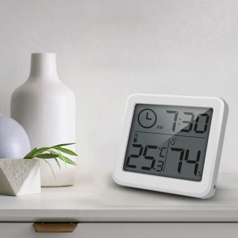 ЖК-дисплей Электронный цифровой измеритель температуры и влажности Крытый Открытый термометр гигрометр метеостанция часы домашний декор - Цвет: Белый