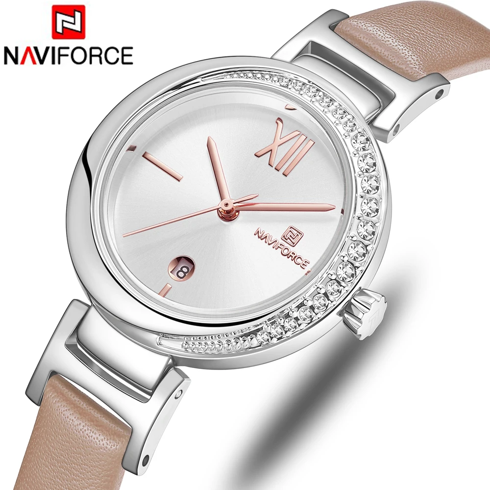 Женские часы NAVIFORCE Топ бренд класса люкс Модные женские кварцевые кожаные