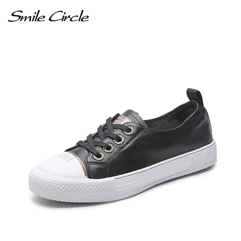 Женские кроссовки Smile Circle Белые Повседневные из натуральной кожи на плоской