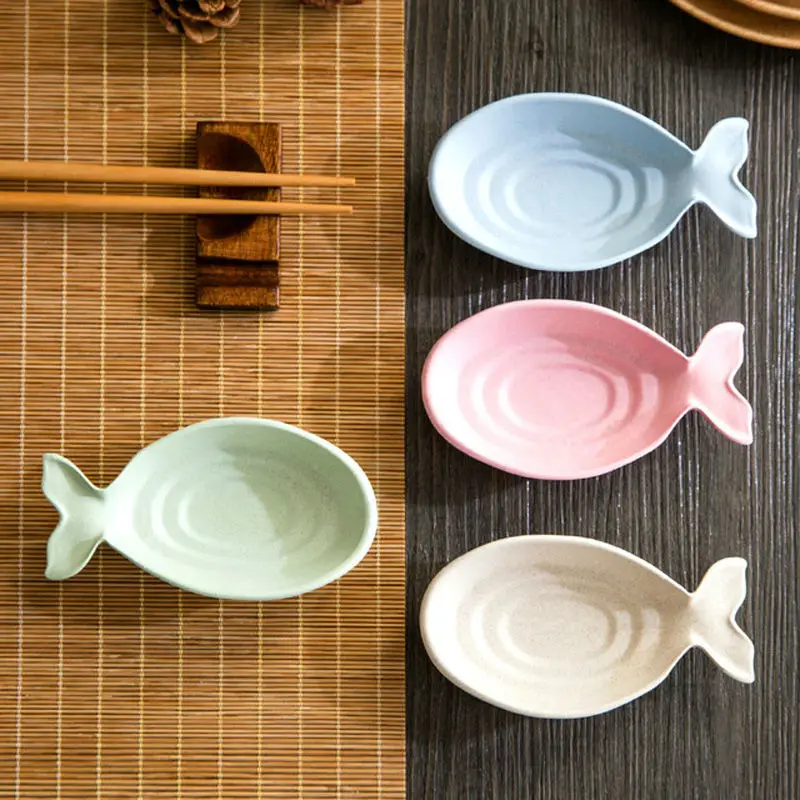 FHEAL Wheat Straw fish Shape Multifunctional Dish Vinegar Soy Sauce Snack Plate Environmental Spice Jar Kitchen Accessories (5)