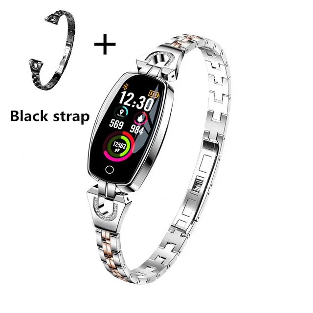 Silver and Black Str Умный Браслет H8, MS цвета, ювелирный браслет, мониторинг сердечного ритма, кровяного давления, умный, напоминающий, водонепроницаемый, крест-борд - Цвет: Silver and Black Str