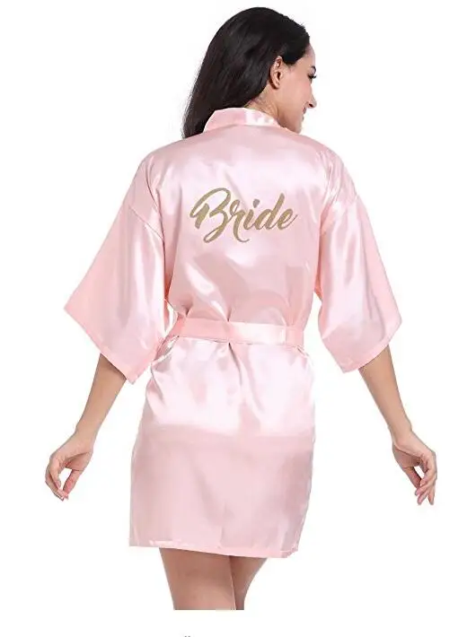 RB70 сексуальный Свадебный вечерние халат с буквенным принтом невесты на спине женский короткий атласный свадебное кимоно одежда для сна - Цвет: pink bride