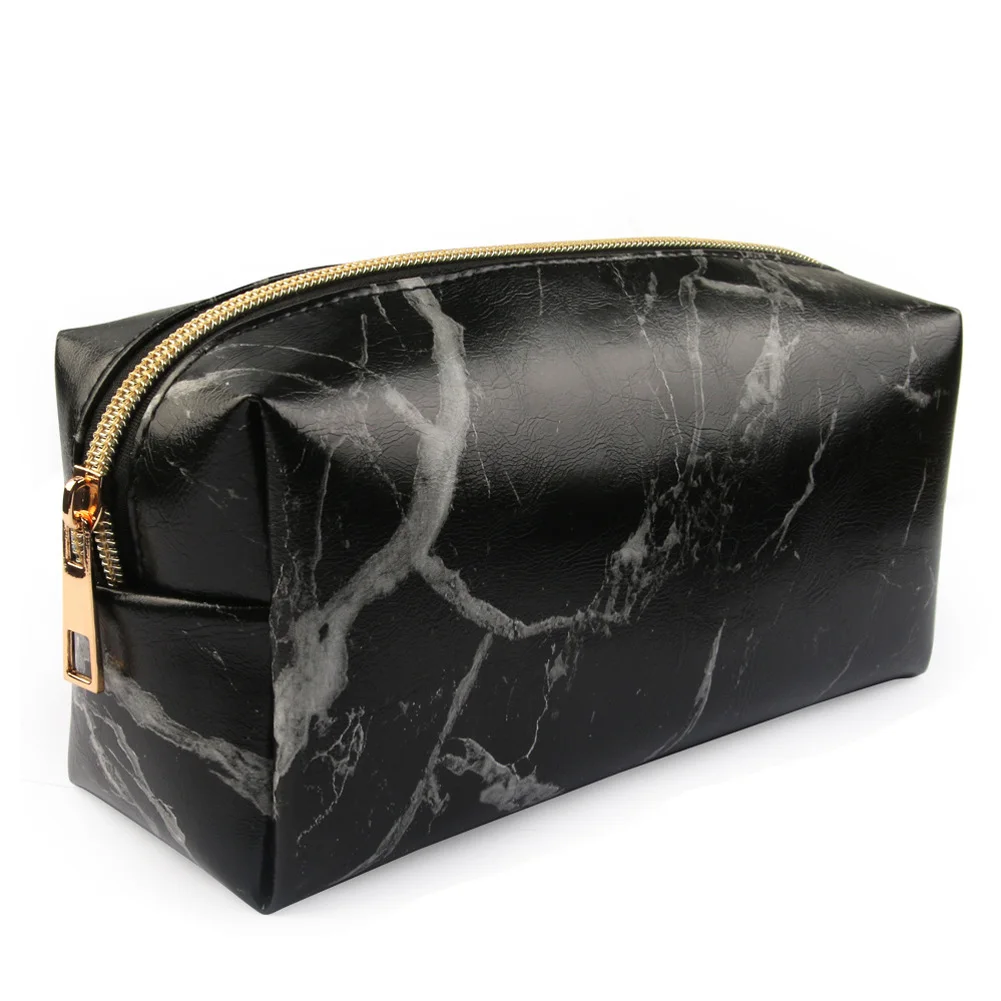 

Durable Storage Container Makeup Bag Zipper Multi Use Fashion Large Capacity Marbling Portable Practical PU Leather Travel