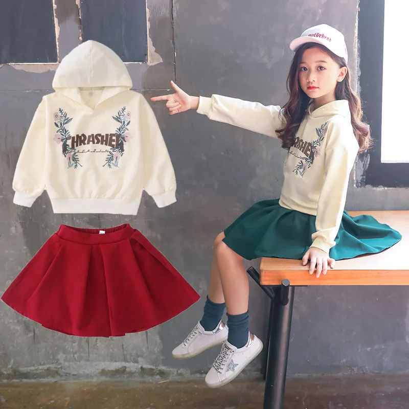 

Spring 2019 Kids Girls Suits Fashion Children Hooded Sweatshirts Top+Mesh Skirt Teenage Toddler Girls Clothes Sets 5 6 8 11 12Y