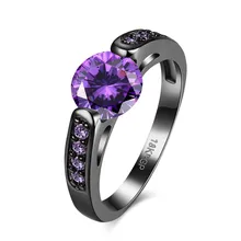 Fashion Jewelry Purple Stone February Birthstone Rings Women Engagement Ring Band Black Gold Filled Wedding Rings