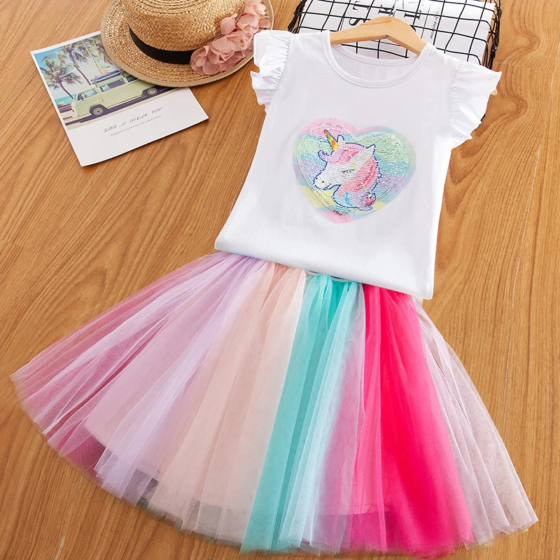 

Unicorn Children Girl Clothing Sets 2019 Summer Princess Party Unicorn Rainbow Tutu Dress Outfits Set Baby Girls Birthday Wear