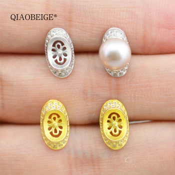 

QIAOBEIGE 100% 925 Sterling Silver diy Freshwater Pearls Ingot design Cute Stud Earrings for Women Sterling Silver Jewelry Gift