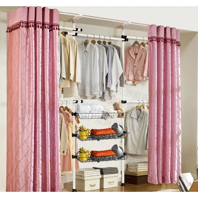 Korean simple wardrobe closet assembled folding metal frame storage