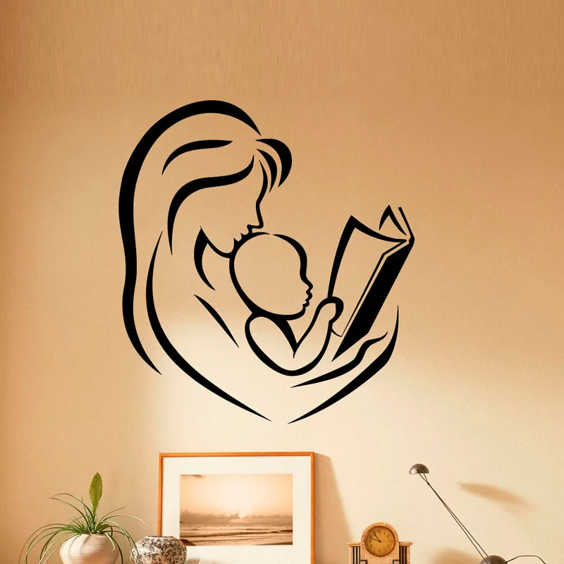 

ZOOYOO Mother And Baby Reading Books Wall Stickers Home Decor Kids Children Room Nursery Decoration Vinyl Art Wall Decal Sticker