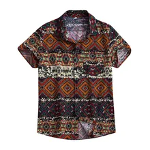 Летняя мода Повседневное Для мужчин Мешковатые пляжные Гавайская Юбка с принтом короткий рукав на пуговицах, в стиле ретро, Рубашки, Топы, блузки Для мужчин рубашка новые летние