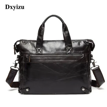

DXYIZU Genuine Leather bag Business Men bags Laptop Tote Briefcases Crossbody bags Shoulder Handbag Men's Messenger Bag 9103