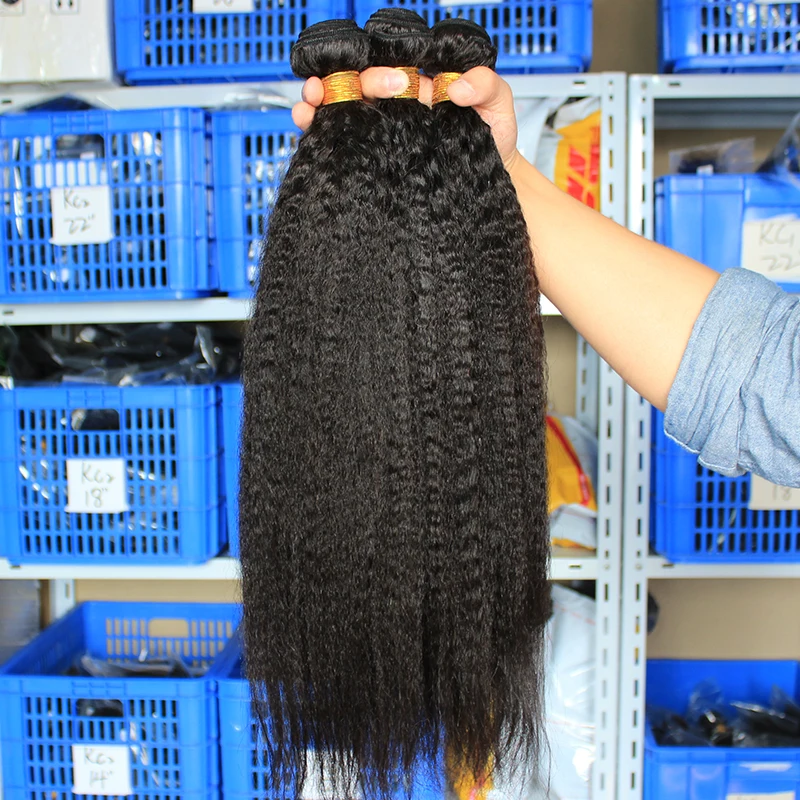 Kinky Straight Hair Bundles Brazilian Virgin Hair Weave Bundles 100% Coarse Yaki Human Hair Bundles Extensions Natural Color