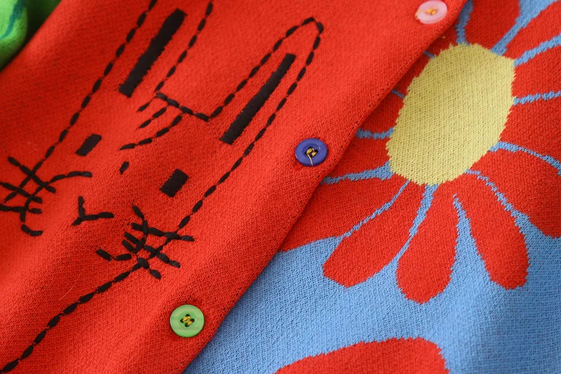 Вязаный свитер для маленьких девочек; сезон весна-осень; одежда с рисунком кота; вязаный цветочный кардиган для маленьких девочек; одежда с длинными рукавами