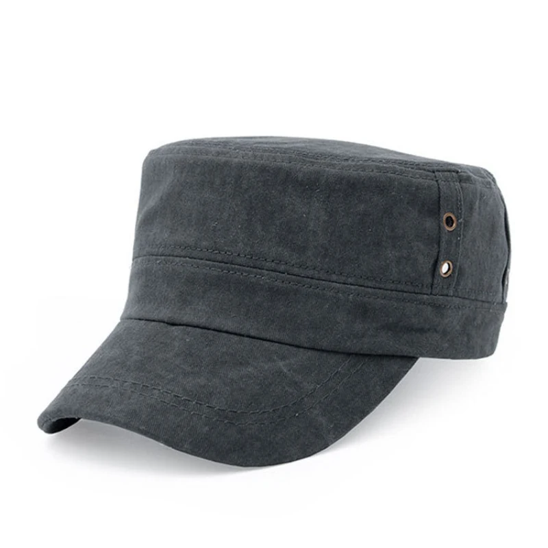 

HT1744 Classic Korea Style Women Men Caps Solid Plain Flat Top Caps Denim Cotton Dad Hat Adjustable Army Cap Unisex Military Hat