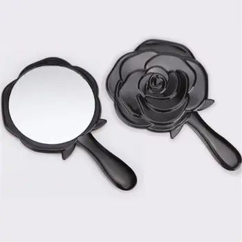 

Black Mirror HD Rose Style Portable Handle Cosmetic Mirror Round Shaped Toilet Glass makeup Mirror