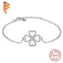 BELAWANG Luxury 925 Sterling Silver Four Leaf Clover Heart Charm Bracelet for Women Adjustable Link Chain Bracelet Party Jewelry