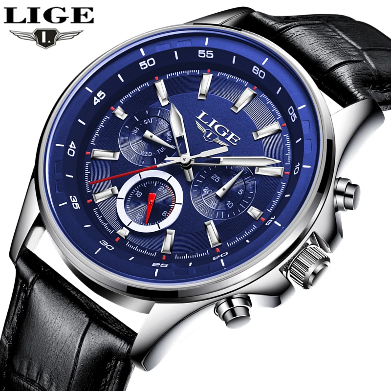 

LIGE New Watch Men Brand Luxury Military Watches Men Quartz Clock Man Business Watch Leather Sport Wrist Watch Relogio Masculino