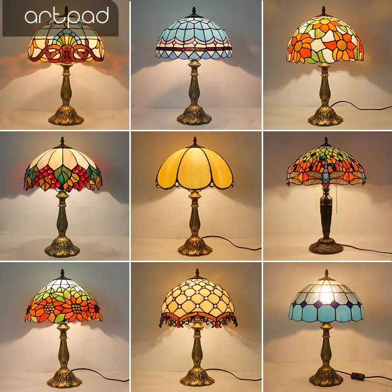 US $88.00 Artpad Mediterranean Style Mosaic Table Lamp Mosaic Stained Glass Shade E27 LED Retro Bedroom Bedside Light Turkish Lamps