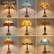 Artpad Mediterranean Style Mosaic Table Lamp Mosaic Stained Glass Shade E27 LED Retro Bedroom Bedside Light