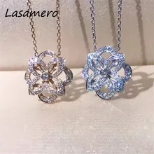 Lasamero венчик 0.287CTW цветочный дизайн круглый вырез проложить Набор 18 К розовое белое желтое золото натуральный алмаз подвески цепи колье