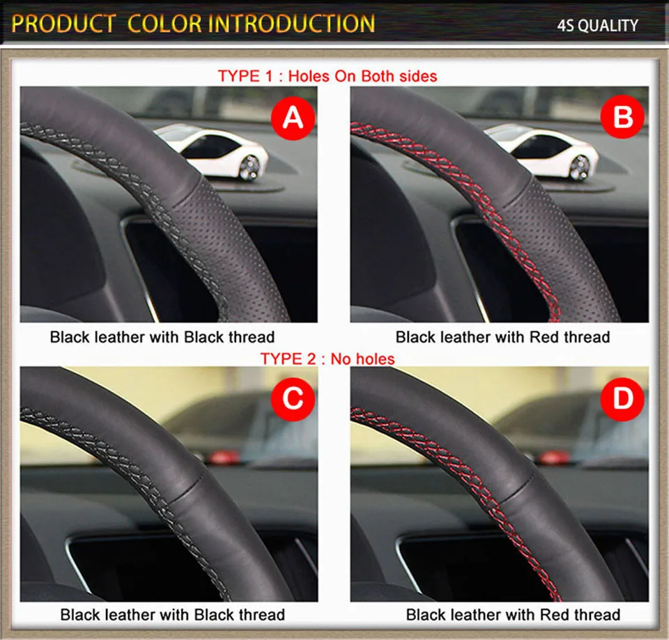 HCDSWSN Cubierta del Volante del Coche de Cuero Artificial Negro para Honda Accord 7 Coup/é 2003-2007