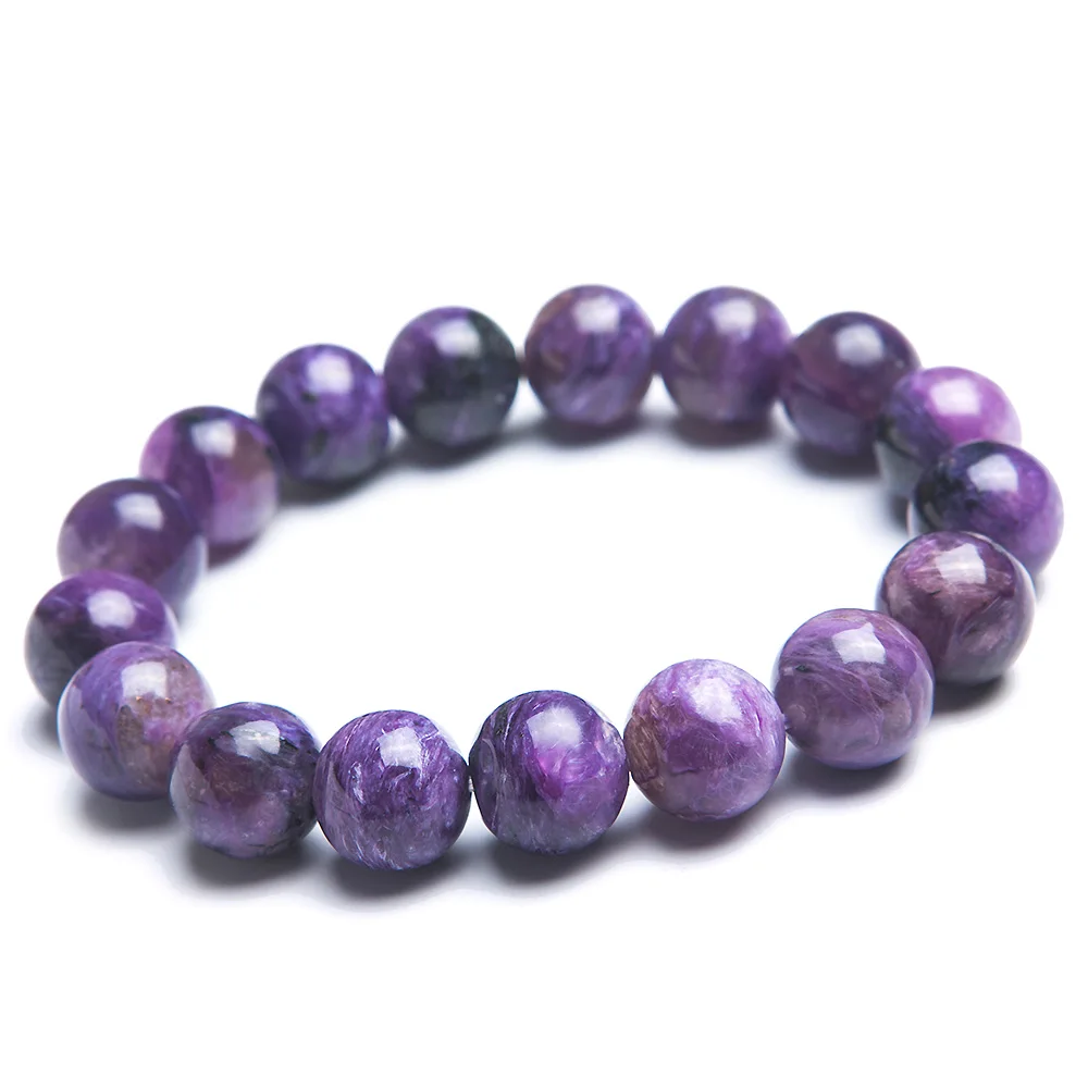 

12mm Natural Purple Charoite Genuine Gemstone Women Round Beads Jewelry Bracelet Fashion Russian Healing Stone AAAAA