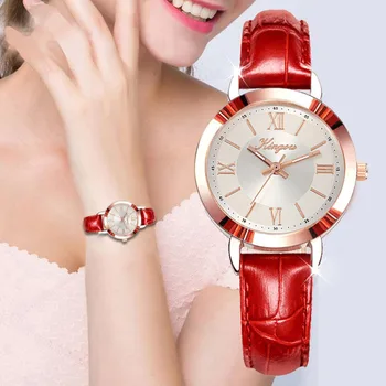 

Exquisite Women Watch Diagonal Roman Digital Scale Rose Gold Shell Leather Belt Watch Clock Fashion Ladies Quartz WristWatch #A