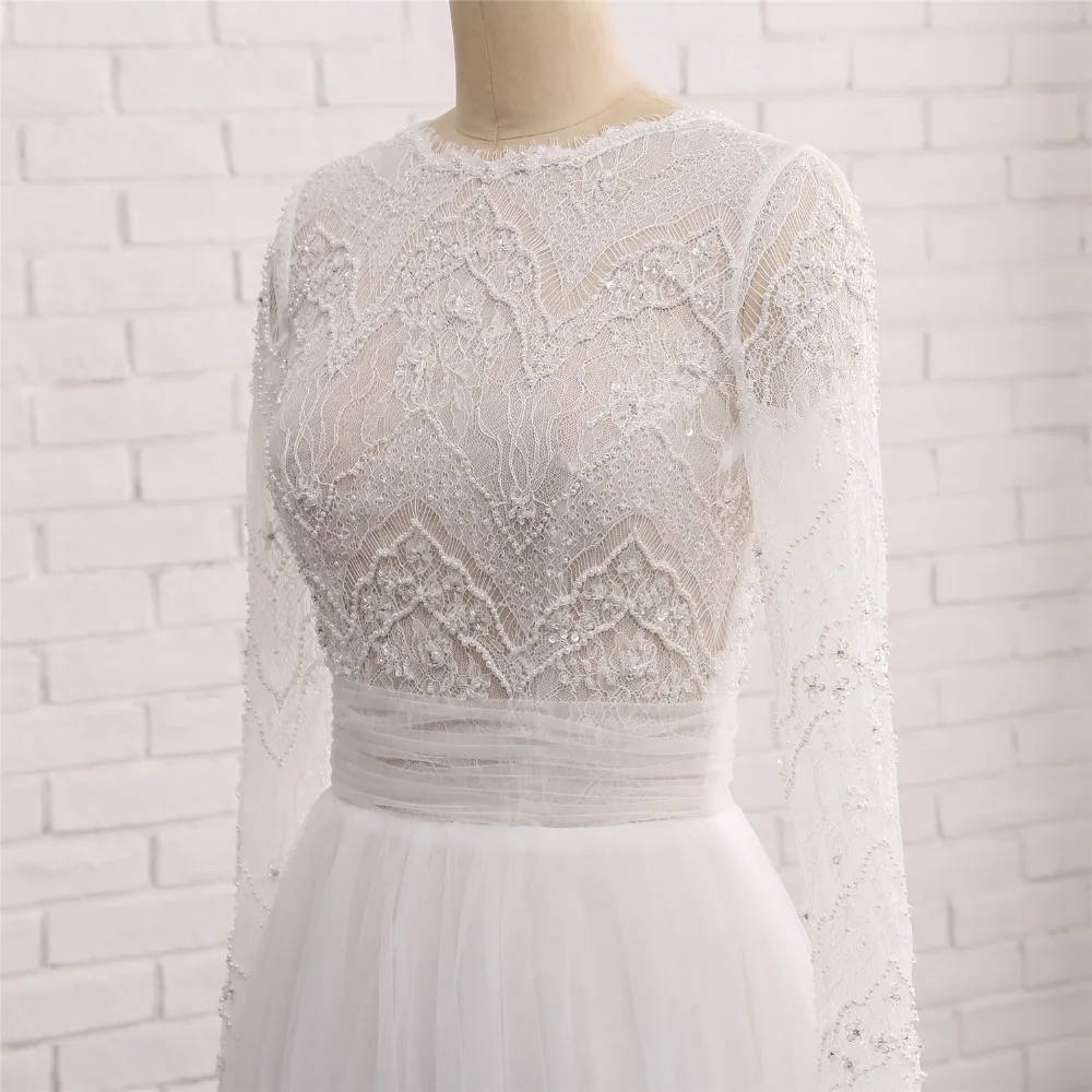 Vestidos de novia/Новые Модные свадебные платья 2018 с круглым вырезом и длинными рукавами