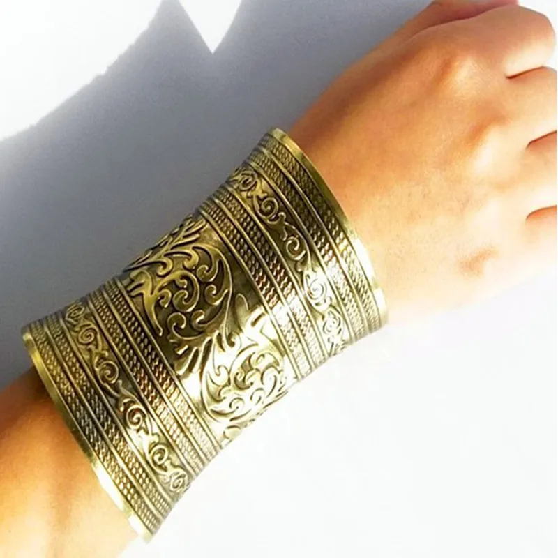 

1pc boho vintage tibetan punk bronze silver color carving open end cuff arm bangle bracelet armlet jewelry gift