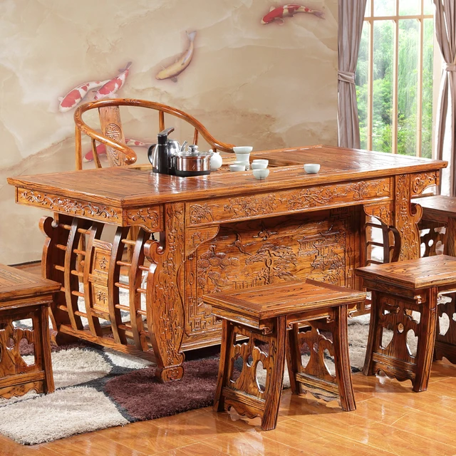 Antique Chinese elm wood tea table simple tables and chairs combination