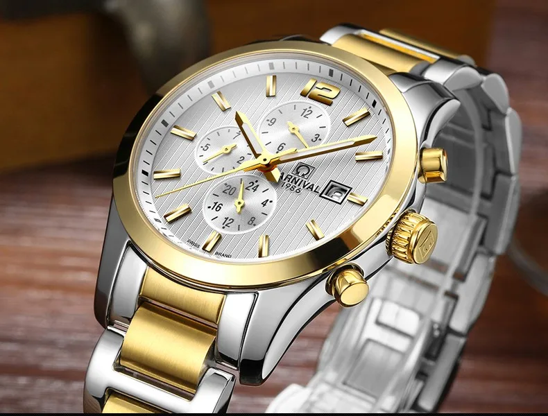 Carnival Watches Automatic Mechanical Watch Gold-Plated and Stainless Steel Two-Tone Male Watch Sports Dive Watches Four colors