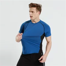 Футболка для спортзала спортивная рубашка для мужчин фитнес тренировка короткий рукав Футболка сухая посадка Рашгард тренажерный зал Кроссфит Бег Рубашка мужские топы футболки