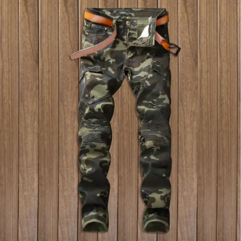 

New camouflage jeans men's line thin section jeans locomotive men's belt