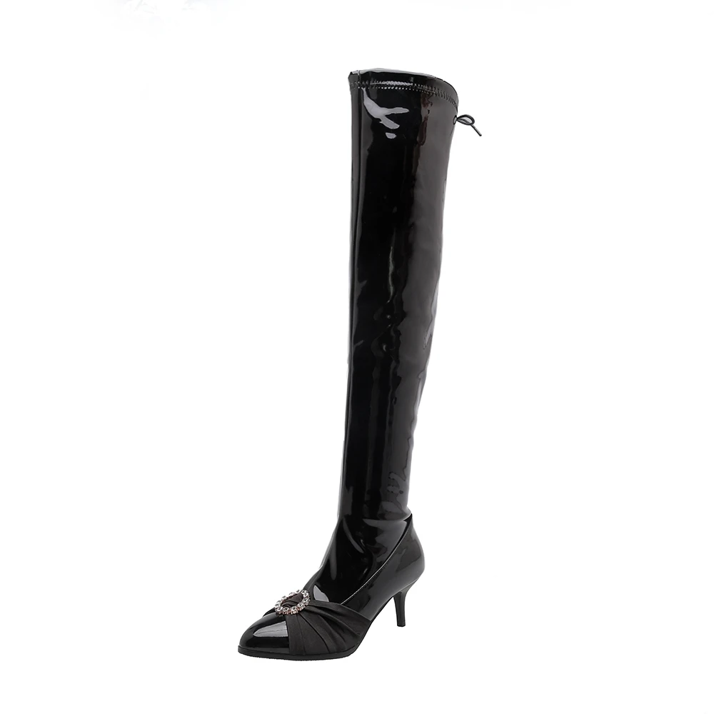 Slim Women Over-the-Knee Boots Kitten Heel Pointed Toe Thigh Boots Female Sexy Autumn Winter Long Boots Pole dance Shoes - Цвет: Black