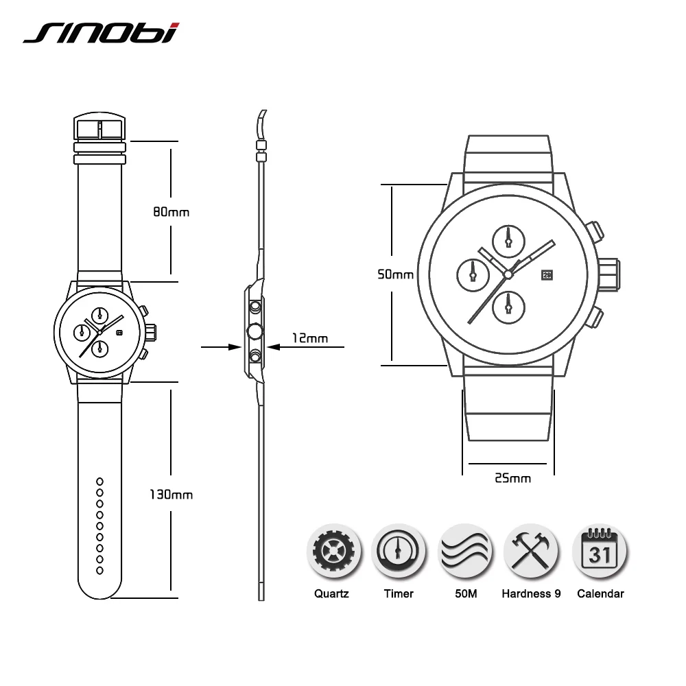 SINOBI Мужские часы лучший бренд класса люкс мужские спортивные часы водонепроницаемые Модные Повседневные кварцевые часы Relogio Masculino