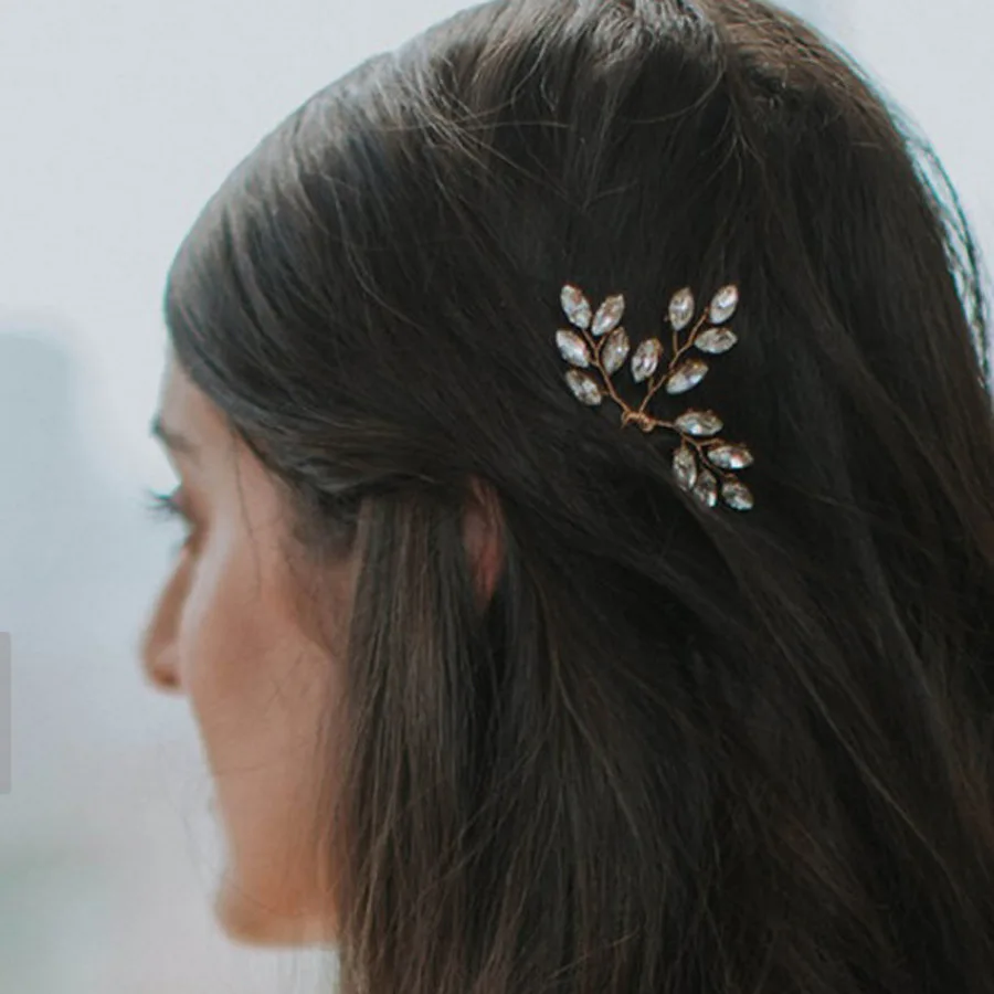 Элегантные свадебные хрустальные заколки для волос в форме листа серебристого/золотого цвета ручной работы Цветочные заколки для невесты аксессуары для волос