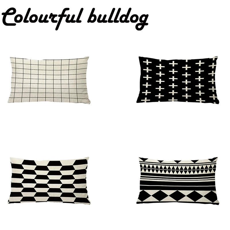 Buy Rectangle Cushion Cover Black and Beige Geometric