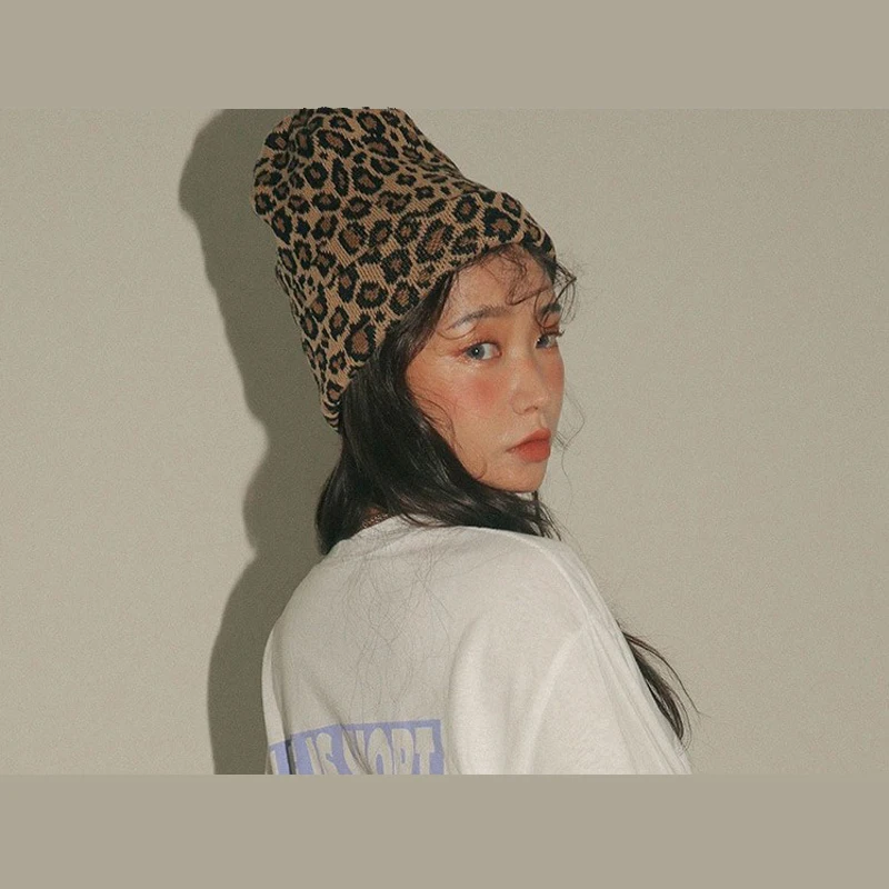

Winter Knitted Hats For Woman Warm Ear Sexy Leopard Crochet Women's Hats Beanie Caps Ladies Casual Hat