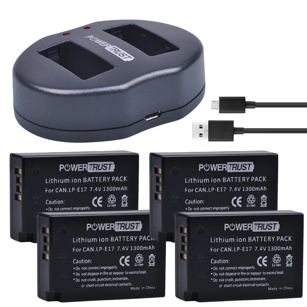 4X LP E17 LPE17 батареи камеры + USB двойное зарядное устройство для Canon EOS M3 M5 M6 Rebel T6i T6s T7i