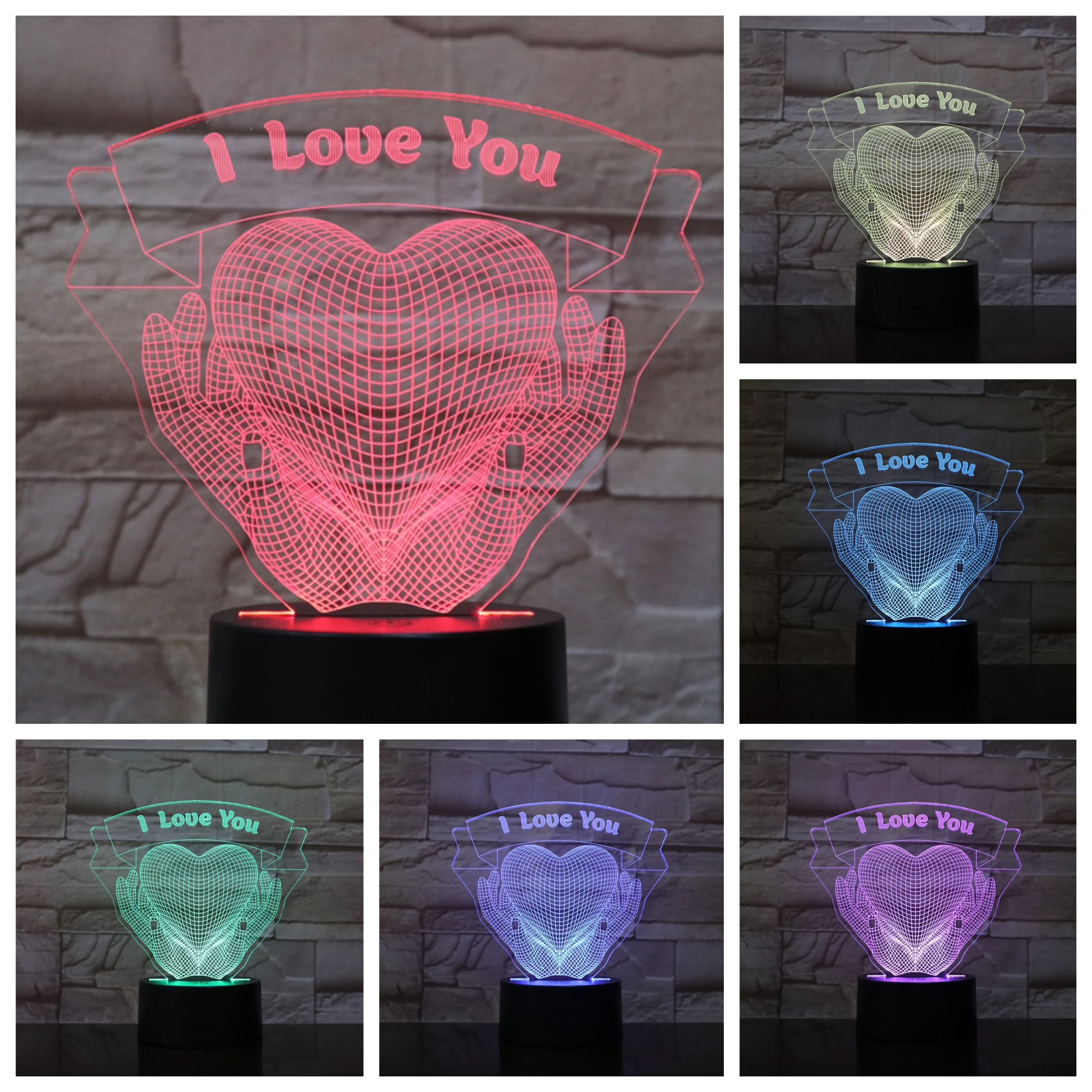 

I Love You Heart Hands 3D LED Lamp bedside gece lambasi Lampara RGB Boy Child Kids Birthday Gifts USB 3D LED Night Light