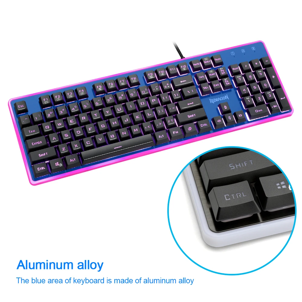 Redragon S107 USB игровая мембрана RGB клавиатура Коврик для мыши комбо 104 клавиш 3200