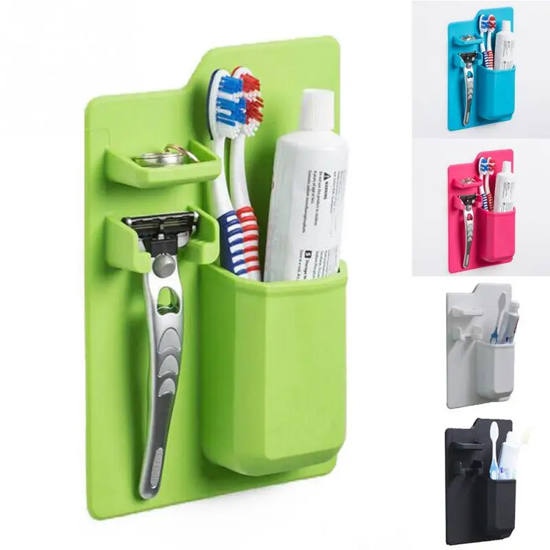 

Multi Function Silicone Mighty Toothbrush Holder Baskets Bathroom Organizer Storage Space Rack stands