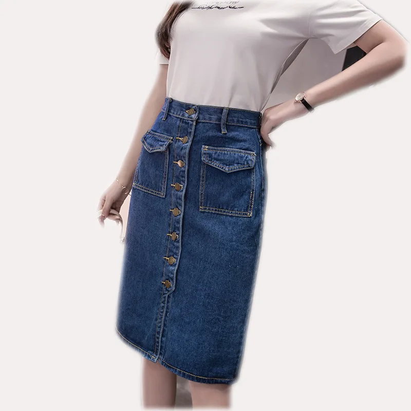 

2018 new women clothing denim skirt plus-size women clothing fat mm europe and america students slim midi skirt