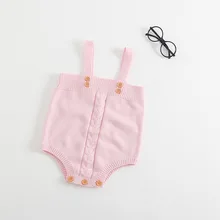 Baby cotton knitted romper Spring and autumn style baby boys and girls plain color climbing romper with strapFree Shipping PF001