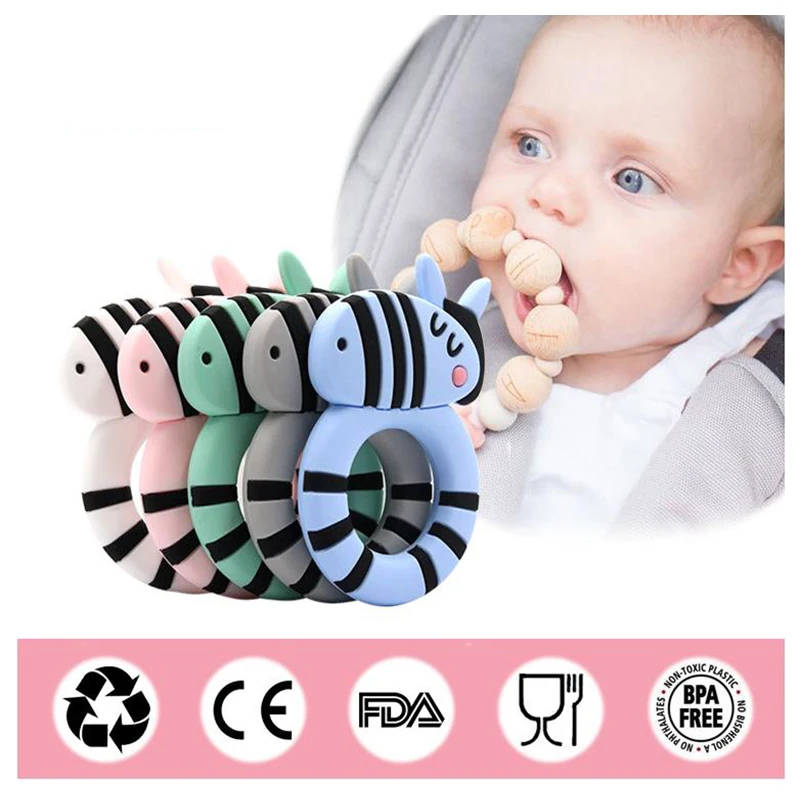 

Baby Zebra Silicone Teethers Infant DIY Ring Teether Newborn Baby Food Grade Silicone Chewing Charms Teething Gift Toddler Toys