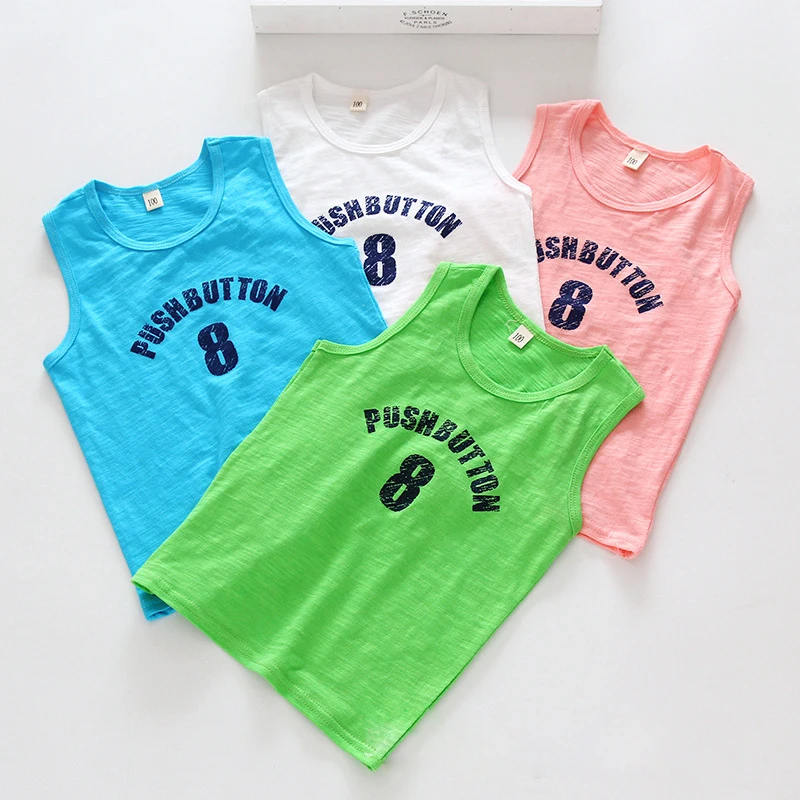 Print Kids Vest O Neck Boys Girls Vests Star Sleeveless Cotton Tank Tops Summer Letter Sports Kids Vests 2017 Children Clothing (15)