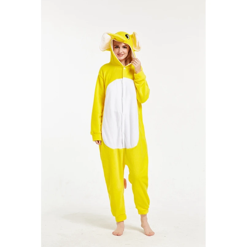 Желтый слон животного Косплэй костюм Onesie Толстовка для взрослых Для женщин Для мужчин Хэллоуин для отдыха и вечеринок флис полной длины