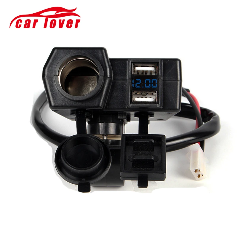 

Blue Light Digital LED Display Meter Cigarette Lighter Dual USB Charger Port Socket Adapter with ON OFF Button for Motocycle Car