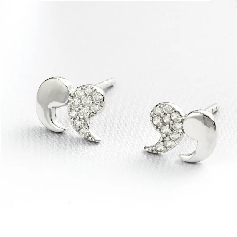 Quotation mark zircon earring 100% 925 Sterling silver Jewelry fashion Hypoallergenic Stud earrings for women gift