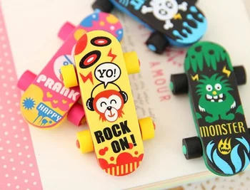 

24pcs/lot Creative Cute Kawaii Skateboard Eraser For Kids Student Gift Novelty Item Material School Stationery Supplies